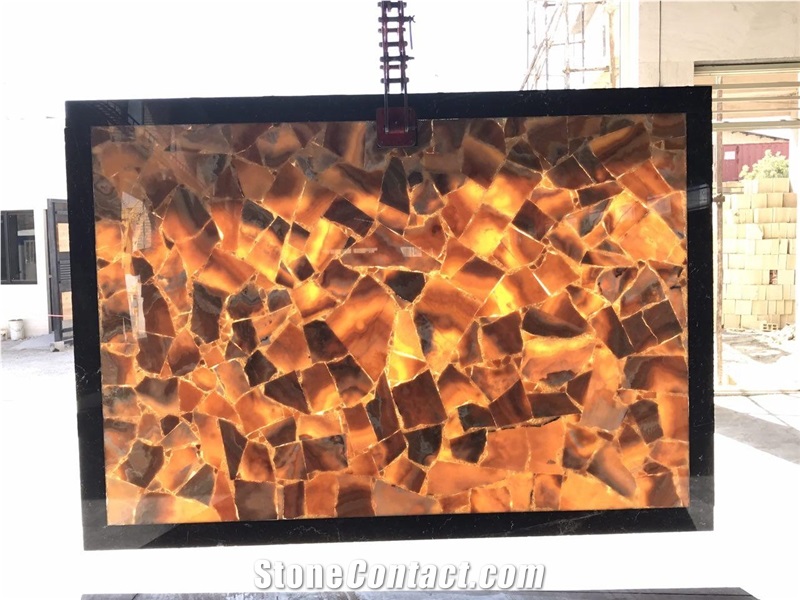 Amber Onyx(Orange) Slabs & Tiles, Fantasy Onyx Slabs & Tiles
