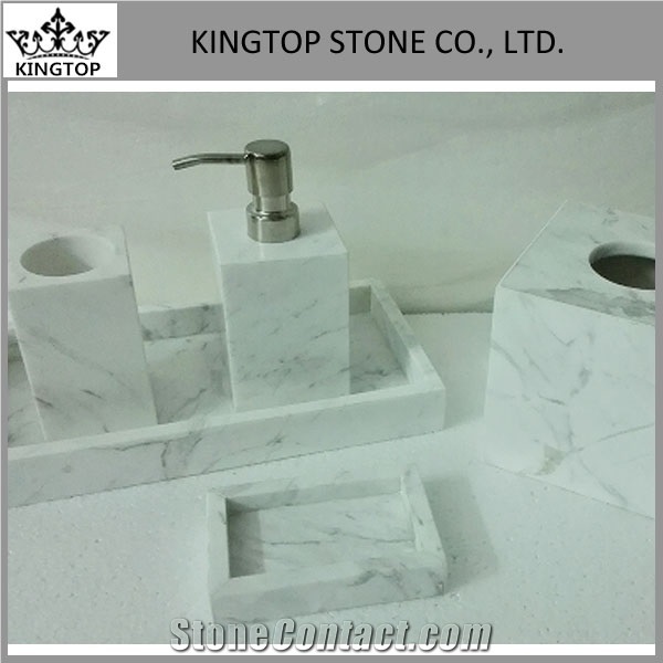 White Carrara Marble Tray,Bath Canister,Dispenser,Toothbrush Holders,Soap Box for Hotel Bathroom Accessories