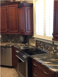African Fantasy Granite Countertop with Copper Farm Sink African Fantasy Granite Countertop with Copper Farm Sink