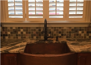 African Fantasy Granite Countertop with Copper Farm Sink