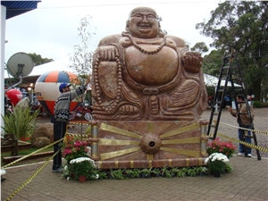 Juparana Bordeaux Granite Carved Buddha Sculpture