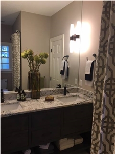 Hall Bath Vanity Countertop in Juparana Delicatus White Granite with a Double Bullnose Edge