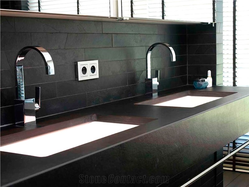 Preta Ardosia Black Slate Slabs, Tiles
