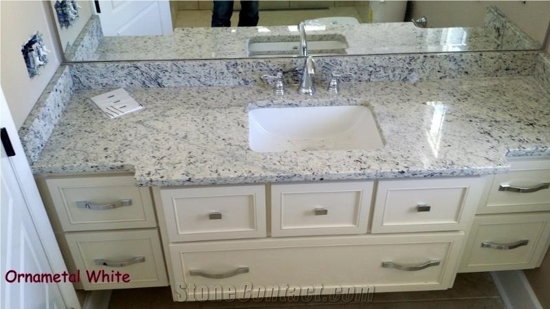 White Ornamental Granite Bathroom Vanity Top