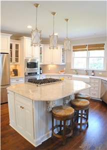 Taj Mahal Quartzite Perimeter Kitchen Top and Island Top with Cabinet