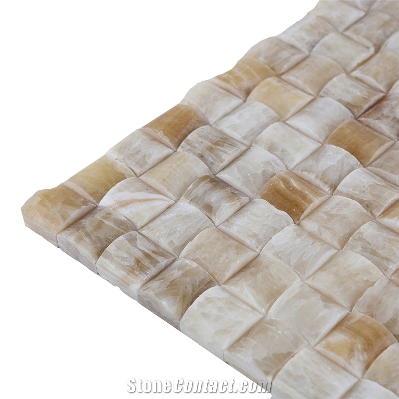 Honey Onyx Polished 3d Basketweave Mosaic