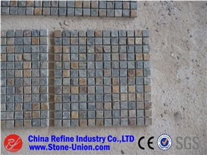 Best Selling Square Pattern China Slate Mosaic, Wall Slate Mosaic Pattern , Slate Wall Mosaic Tiles,Mix Stone Mix Rustic Color Slate Mosaic