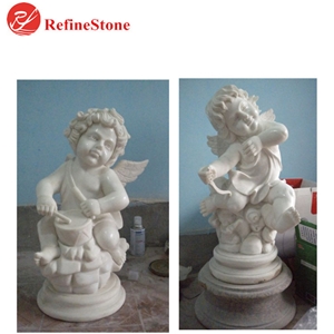 Garden Big Carved Angel And Child Marble Stone Statue