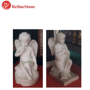 Garden Big Carved Angel And Child Marble Stone Statue