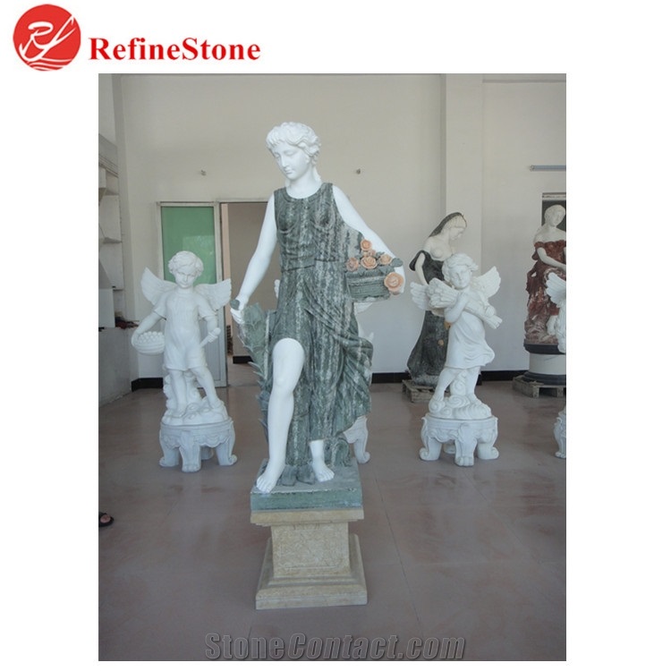 Garden Big Carved Angel And Child Marble Stone Statue