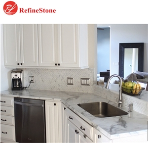 Italy White Marble Kitchen Countertop, Polished White