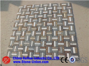 Multicolor Decoration Mosaic Tiles, Slate Wall Mosaic Tiles Pattern, Square Natural Slate Stone Paving Stone, Stone Mosaic
