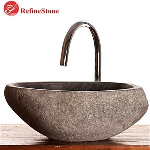 Natural River Stone Wash Sinks for Vanity Top,Black Bathroom Wash Countertop Basins