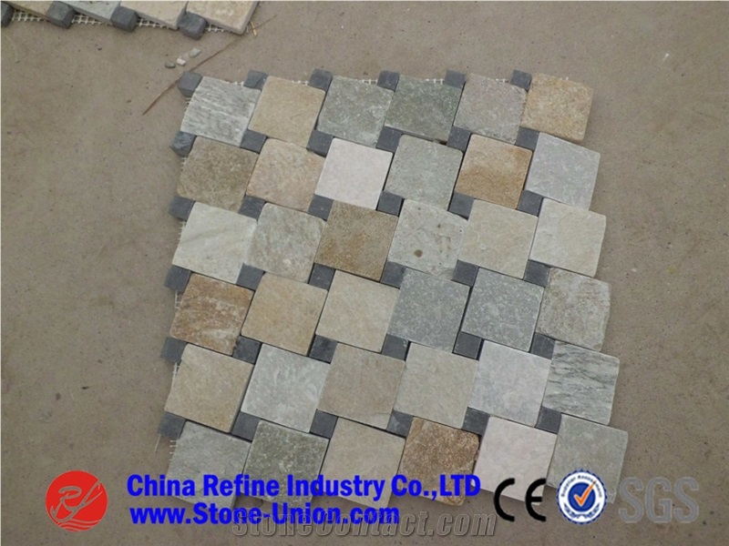 Stone Beige Slate Mosaic Tile For Interior Decoration,Cheap