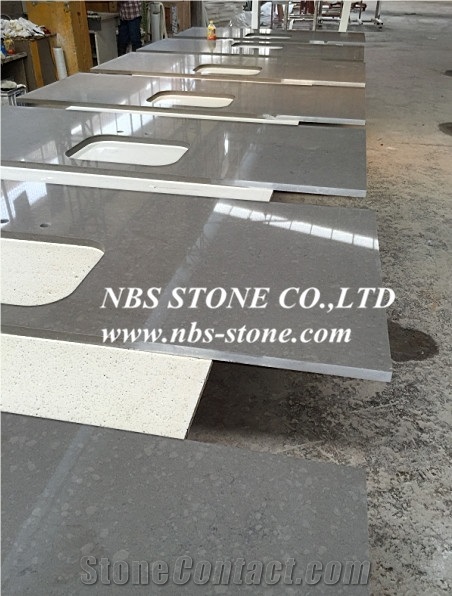 Grey Quartz Project,Countertop from China,Polished for Covering,Skirting,Natural Building Stone Decoration,Interior Hotel,Bathroom,Kitchentop