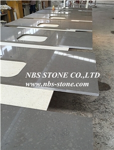 Grey Quartz Project,Countertop from China,Polished for Covering,Skirting,Natural Building Stone Decoration,Interior Hotel,Bathroom,Kitchentop