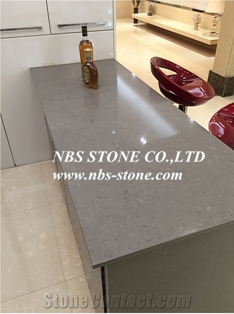 Grey Quartz Project,Countertop from China,Polished for Covering,Skirting,Natural Building Stone Decoration,Interior Hotel,Bathroom,Kitchentop