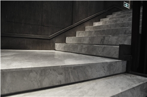 Agud Grey Ice Crystal Marble Stairs Riser Interior Stepping,Imperial Gray Marble Cut to Size Staicase Panel for Hotel Floor Covering