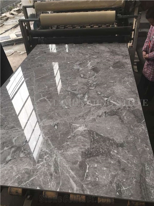 Athena Gray Marble Polished Marble Slab High Glossy,Grey Marquina Marble Tiles Panel for Bathroom Wall Cladding,Hotel Lobby Floor Paving Pattern