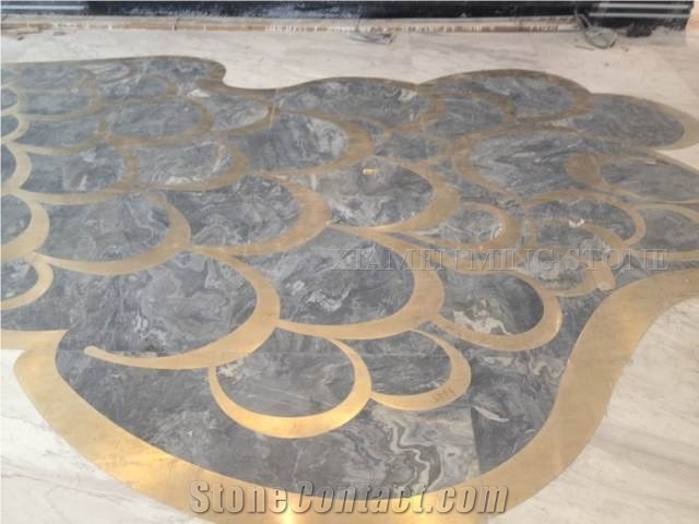 Australian Grey Marble Fantasy Wood Vein Marble Floor Medallion,Machine Cutting Waterjet Panel Floor Paving