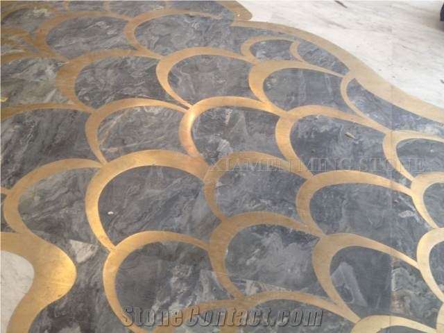 Australian Grey Marble Fantasy Wood Vein Marble Floor Medallion,Machine Cutting Waterjet Panel Floor Paving