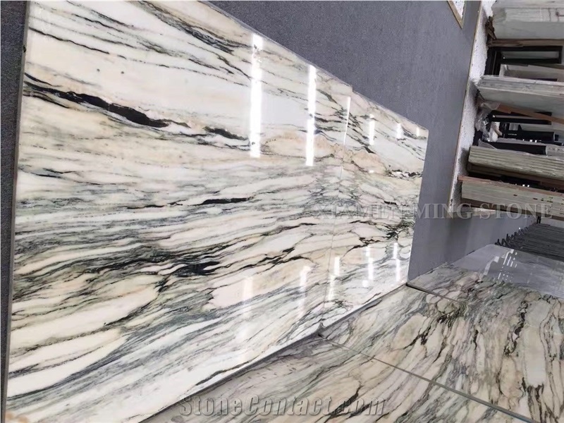 Bamboo White Wooden Marble Polished Marble Slabs with Green Veins,Verde Apollo Tiles Panel Interior Wall Cladding,Floor Covering