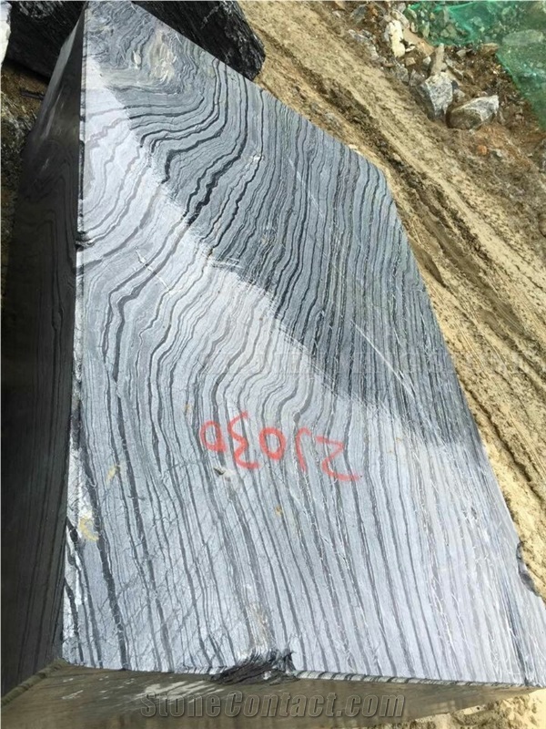 Black Wooden Vein Marble Block, Ancient Nero Serpeggiante Block