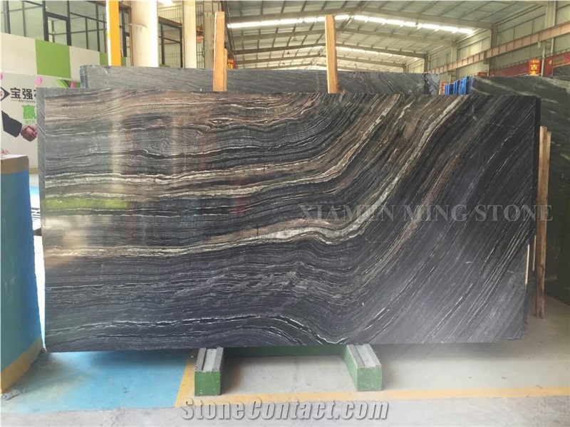Black Wooden Vein Marble Block, Ancient Nero Serpeggiante Block