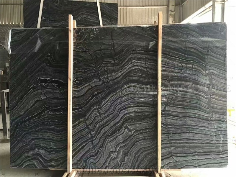 Black Wooden Vein Marble Block, Ancient Nero Serpeggiante Block