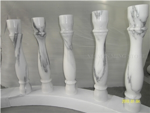 Blue Sky White Landscaping Marble Tombstone Vases,Funeral Accessories,Round Urns