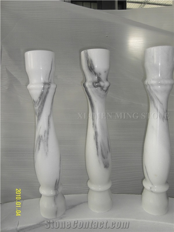 Blue Sky White Landscaping Marble Tombstone Vases,Funeral Accessories,Round Urns