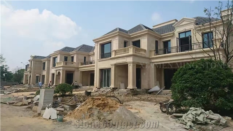 China Beige Limestone Coral Stone Tiles Panel Villa Exterior Wall Cladding,Cream Limestone Slabs Cutting Walling Pattern