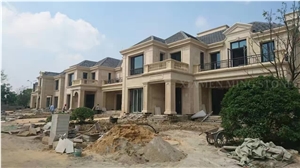 China Beige Limestone Coral Stone Tiles Panel Villa Exterior Wall Cladding,Cream Limestone Slabs Cutting Walling Pattern