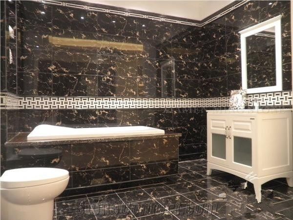 Golden Emperador Nero Portoro Marble Slabs,Machine Polished Cutting Black Panel Tiles for Interior Walling Panel,Floor Covering