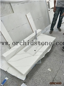 Bianca Calacatta Oro Quartz Surface Custom Vanity Tops,White Marble Look Artificial Stone Bathroom Tops,Engineered Stone Countertops