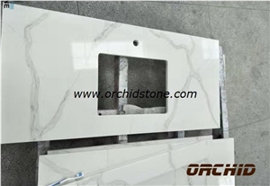 Bianca Calacatta Oro Quartz Surface Custom Vanity Tops,White Marble Look Artificial Stone Bathroom Tops,Engineered Stone Countertops