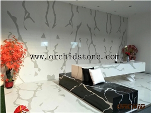 Bianca Calacatta Vagli Marble Look Quartz Stone,Solid Surface,Carrara Engineered Stone White Jade Artificial Stone Bookmatch Wall Cladding Tiles,Paver