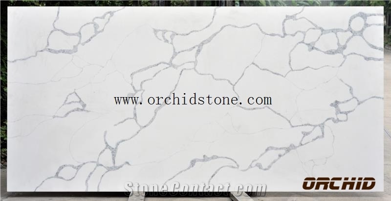 Calacatta White Marble Look Quartz Stone Solid Surfaces Polished Slabs & Tiles Engineered Stone Artificial Stone Slabs for Bookmatch Wall Cladding