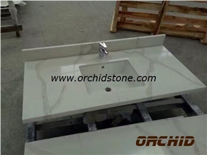 Calacatta White Marble Look Quartz Stone Solid Surfaces Polished Slabs & Tiles Engineered Stone Artificial Stone Slabs for Bookmatch Wall Cladding
