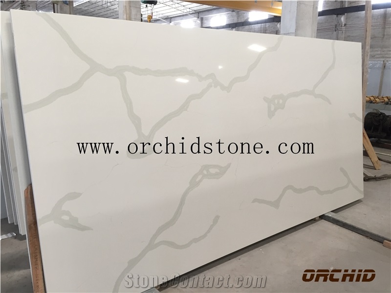 Calacatta White Quartz Stone Slab in China, 2cm White Marble Engineered Stone Slabs in Canada,3cm Solid Surface for Bookmatch Wall Cladding Tiles