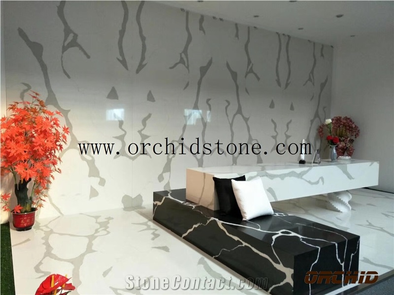 Calacatta White Quartz Stone Slab in China, 2cm White Marble Engineered Stone Slabs in Canada,3cm Solid Surface for Bookmatch Wall Cladding Tiles