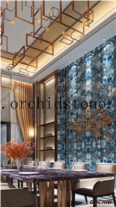 Light Blue Agate Semi Precious Stone Flooring Tiles,Bathtub Surrounding Tiles,Blue Gemstone Wall Cladding Tiles,Interior Decoration Tiles,Slabs