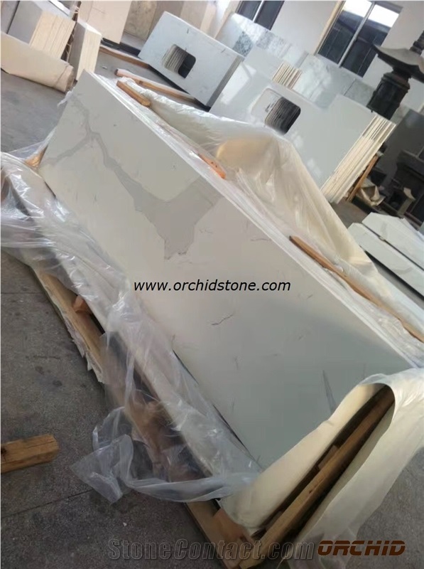 Quality a Calacatta White Quartz Stone Artificial Stone Slabs,Bianca Marble Look Quartz Surface,Engineer Stone Wall Cladding Tiles