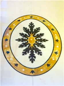 Rosa Portogallo with Giallo Sienna Marble Waterjet Floor Medallion
