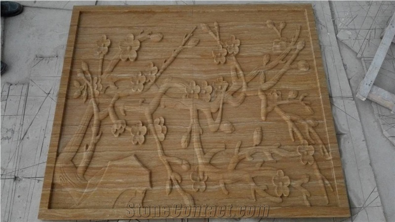 3d Carved Yellow Sandstone for Wall Relief Panel, 3d Wall Building Stone Tile