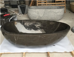 Factory Whosale Dark Emperador Marble Natural Stone Round Freestanding Bathtub