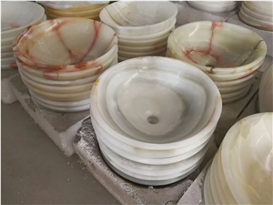 Solid Onyx Surface Basin White Onyx Round Sink for Bathroom