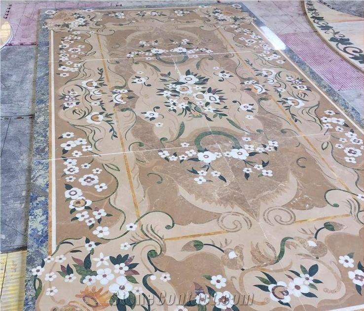 Traditional Style Rectangle Floor Medallion Waterjet Medallion Marble Decoration