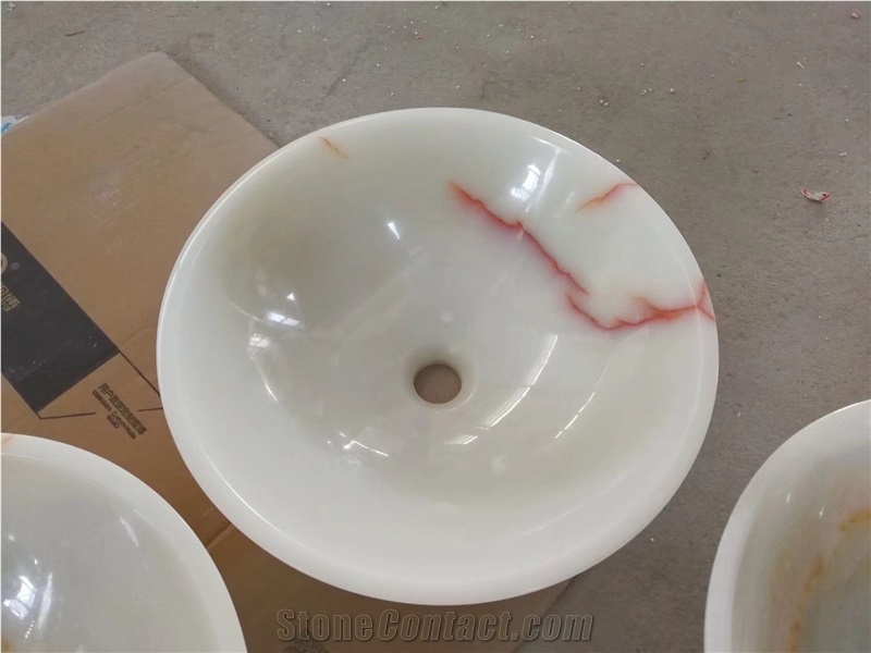 White Onyx Wash Bowls Iran White Onyx Vessel Sink for Bathroom