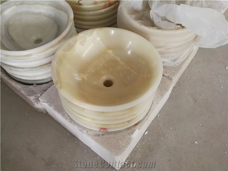 White Onyx Wash Bowls Iran White Onyx Vessel Sink for Bathroom